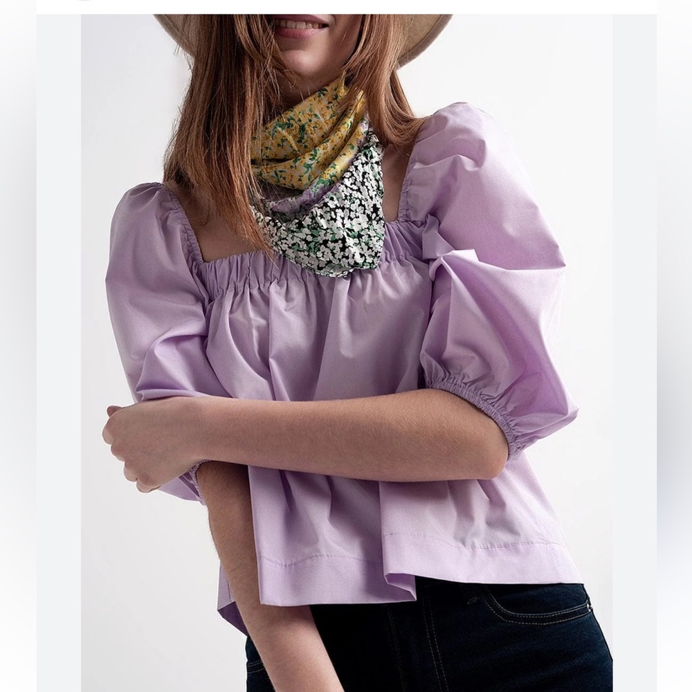 Boohoo Lilac Puff Sleeve Blouse